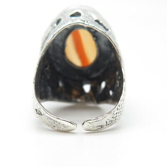 925 Sterling Silver Vintage Real Agate Gem Adjustable Ring Size 7-9 - Picture 5 of 8